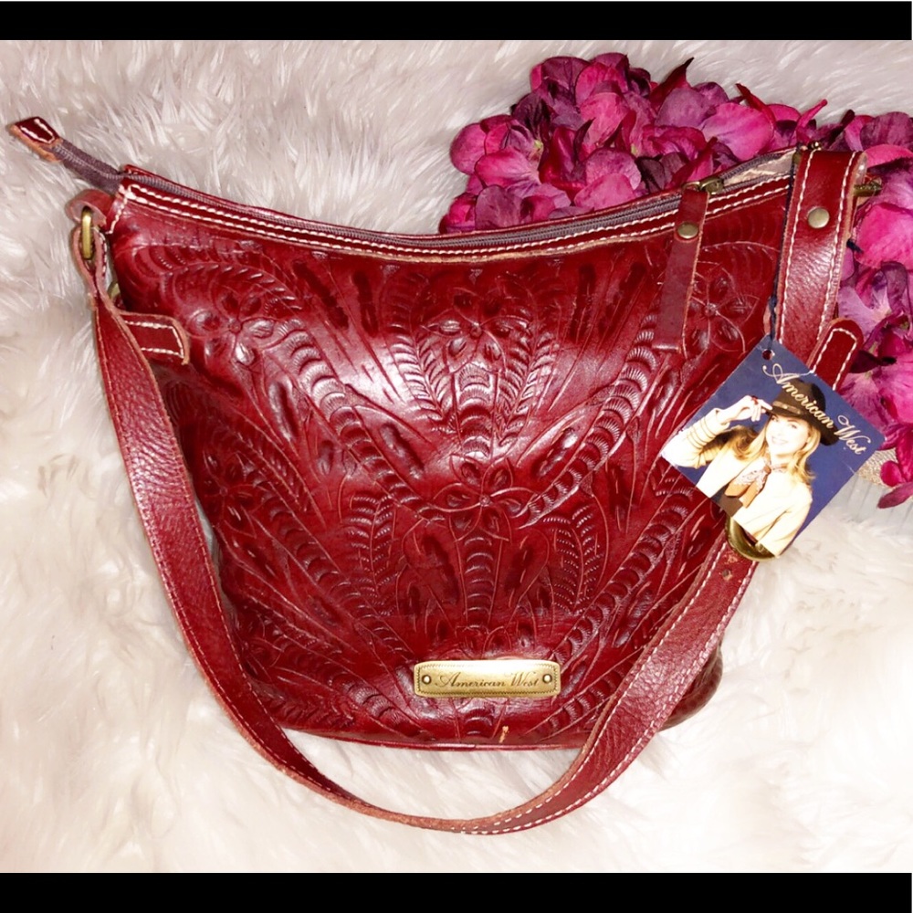 🆕AMERICAN WEST Brown Embossed Leather Shoulder Bag